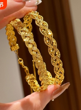 S925纯银蕾丝麻花麦穗蹦迪珠抽拉手镯女款复古轻奢爆款手环