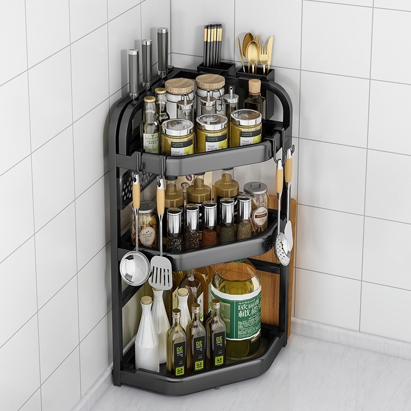 厨房转角置物架调味瓶刀具筷子免打孔收纳架台面墙角三角架调料架