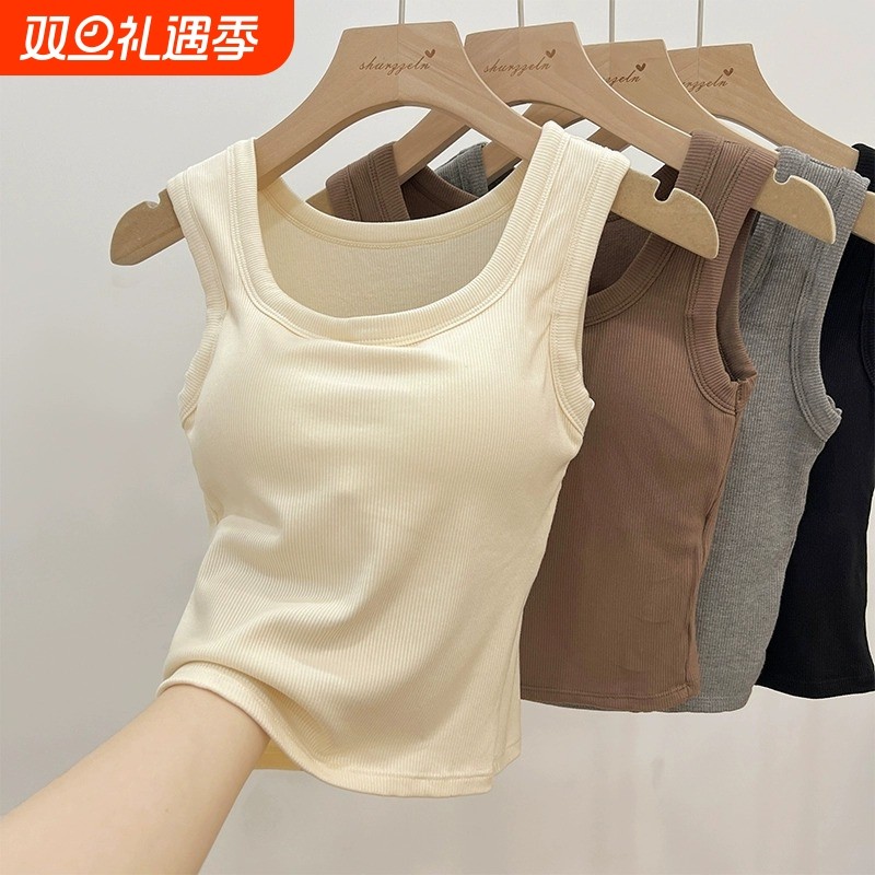 纯欲背心内搭女2025新款方领遮副乳纯棉宽肩带内搭高级感吊带上衣