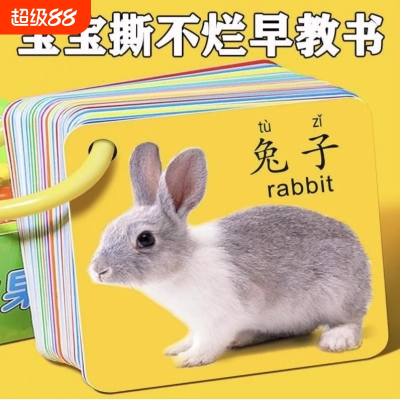 动物卡片早教启蒙书认知卡片婴幼儿宝宝儿童益智识字看图识物玩具