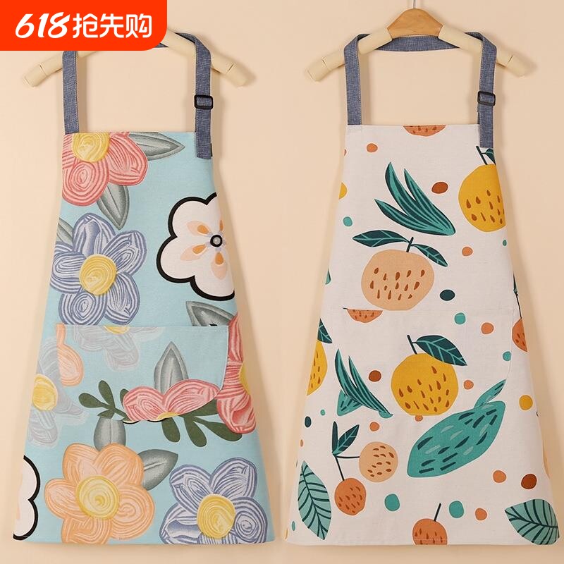 厨房围裙家用帆布透气防油防污高级时尚可爱风春夏秋季女洋气做饭