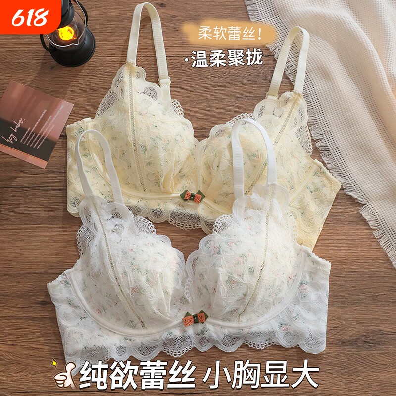 蕾丝性感内衣女士小胸聚拢无钢圈上托防下垂调整型夏季文胸罩罩杯