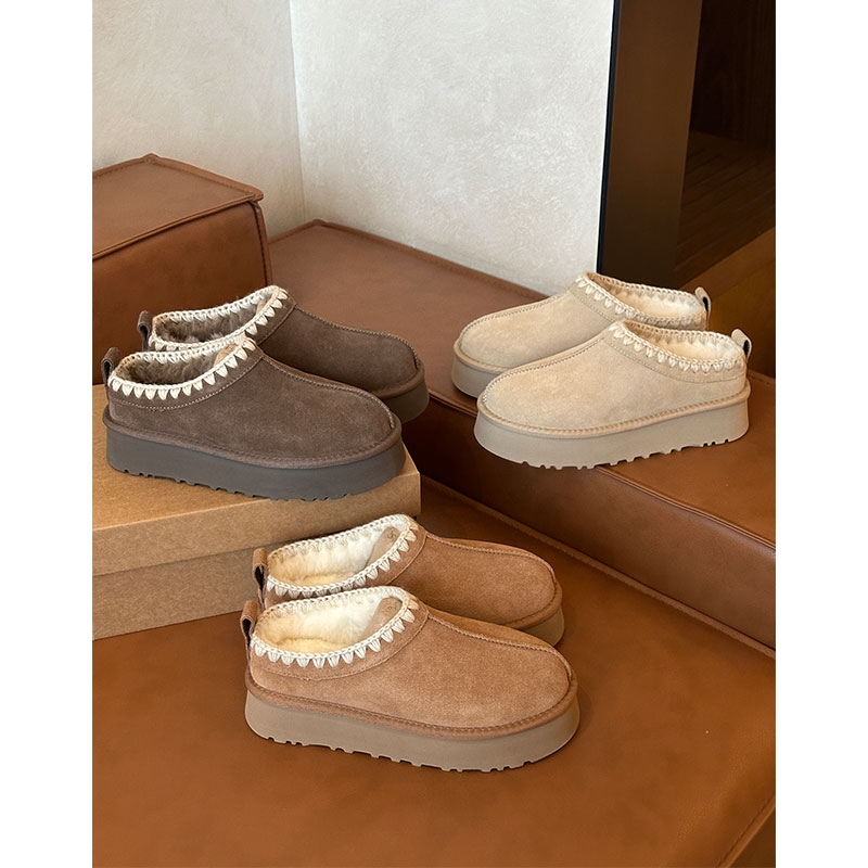 雪地靴女款2025新款冬季桑坡休闲厚底真皮毛线编织加绒棉鞋女外穿
