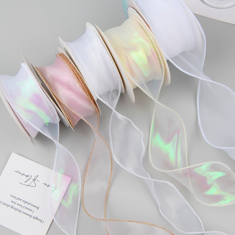 波浪纱丝带花束包装鲜花束艺纱带蝴蝶结鱼尾蛋糕围边diy手工粉色