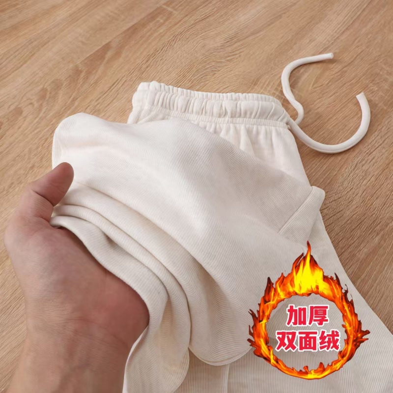 黑色加绒糯米裤子女2025新款冬加厚直筒垂感羊羔绒梨形报恩阔腿裤