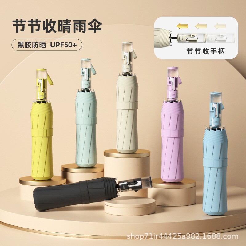 节节收防回弹24骨自动折叠雨伞透明手柄晴雨两用