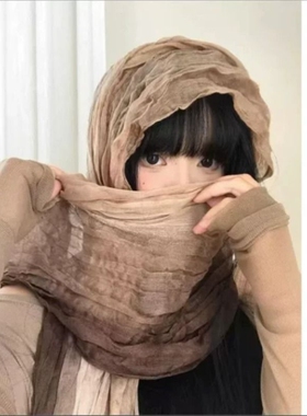 民族风废土风亚麻褶皱渐变头巾