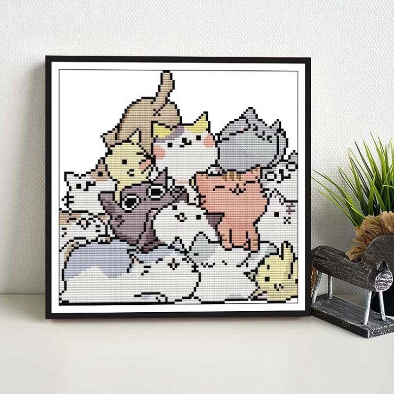 可爱猫咪十字绣2025新款diy礼物客厅卧室卡通新手儿童小幅简单