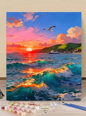 数字油画diy风景治愈系油彩画宫崎骏高级感装饰画手绘丙烯颜料