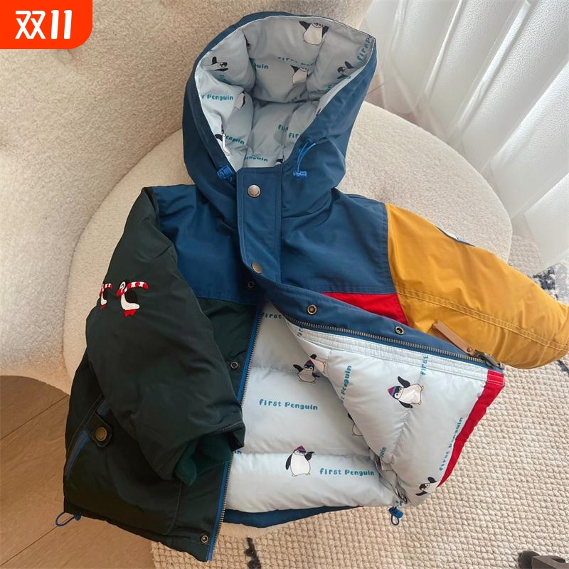 儿童冬季双面穿羽绒棉服中大童刺绣棉袄洋气休闲女童棉衣外套潮