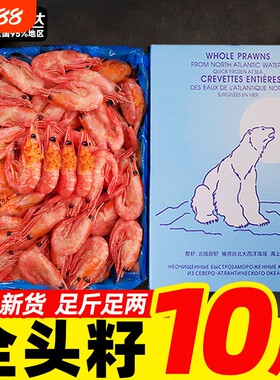 北极甜虾头籽北极虾北极熊甜虾刺身腹籽特大号冰虾即食元宝虾新鲜