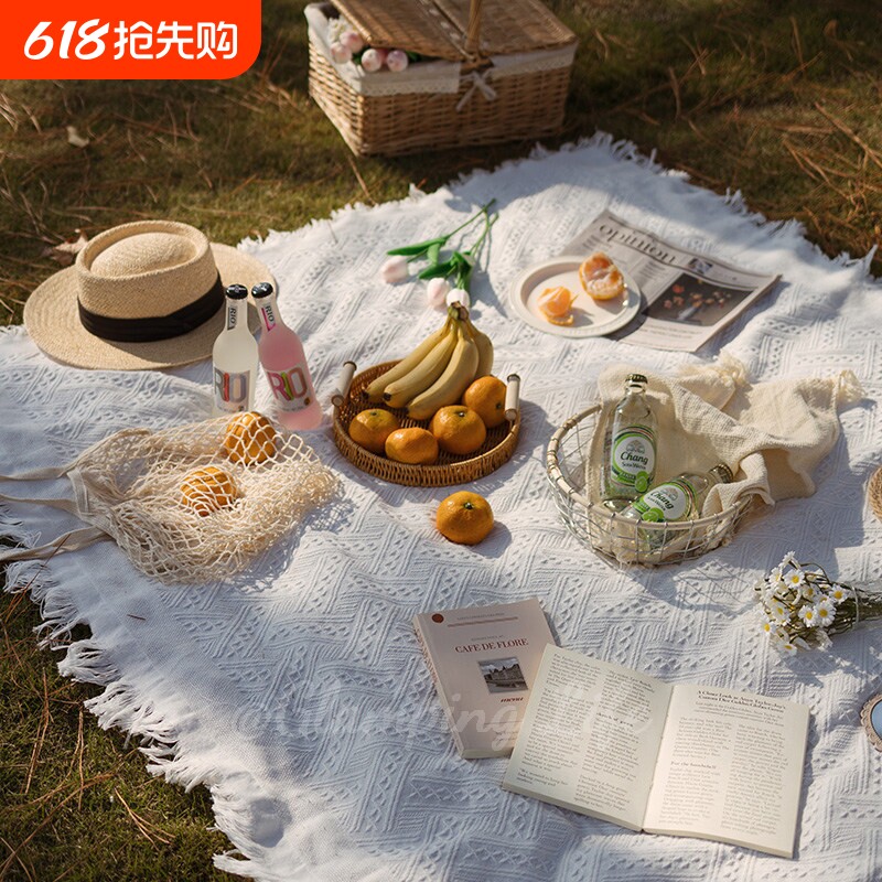 野餐垫防潮垫野餐布户外露营白色毯子沙滩垫帐篷地垫法式海边拍照