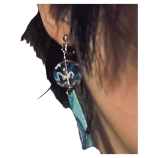 神奈川和风耳夹风铃神奈川海浪和风耳环玻璃球球耳环海浪纹耳夹