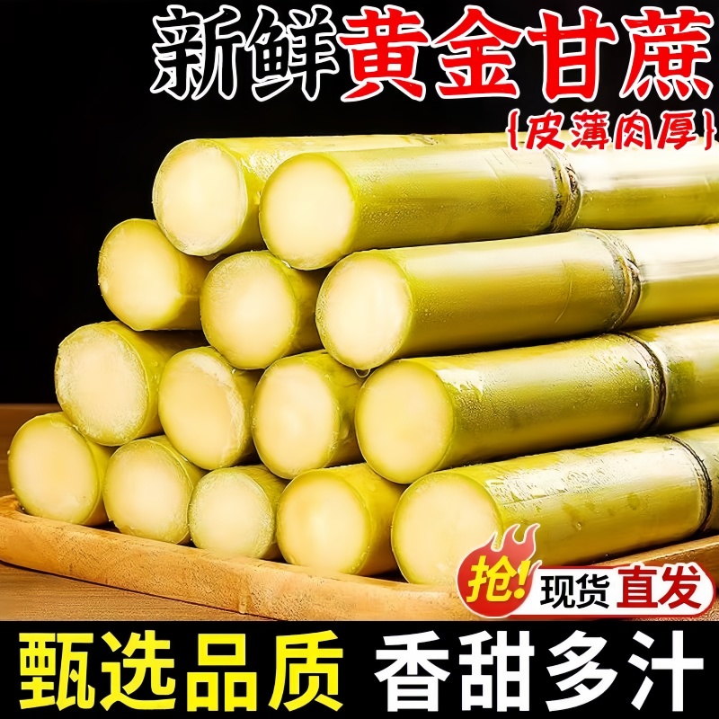 正宗云南黄金甘蔗9斤新鲜水果脆甜中段黄皮去皮甜杆批发整跟包邮