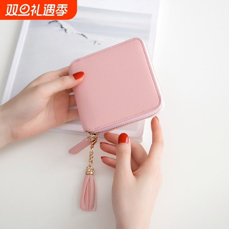 跨境爆款 日系女士短款钱包 学生方形流苏小钱包女士拉链零钱包