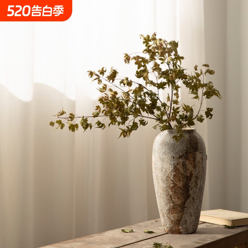 复古新中式陶罐侘寂风装饰品摆件玄关插花水培陶瓷花瓶粗陶客厅
