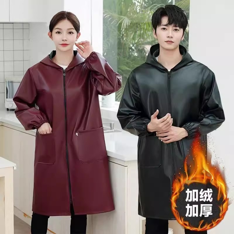 皮革加绒PU防水厚罩衣男女工作服厨房围裙长袖冬防油正穿加长防风,家庭/个人清洁工具,围裙,淘宝优惠券,粉丝福利购,淘宝优惠卷