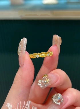 镶钻花丝素圈戒指小众设计轻奢简约精致百搭气质高级感指环女礼物