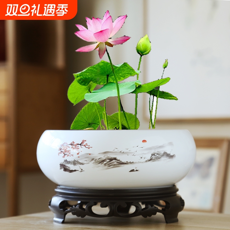 水仙花盆陶瓷铜钱草水培睡莲碗莲金钱草一叶莲专用盆缸无孔手工