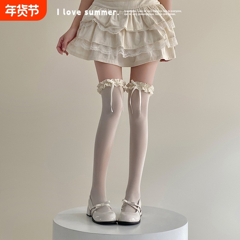 lolita白丝过膝袜女长筒蕾丝蝴蝶结袜子洛丽塔花边大腿袜白色高筒,女士内衣/男士内衣/家居服,长筒袜,淘宝优惠券,粉丝福利购,淘宝优惠卷