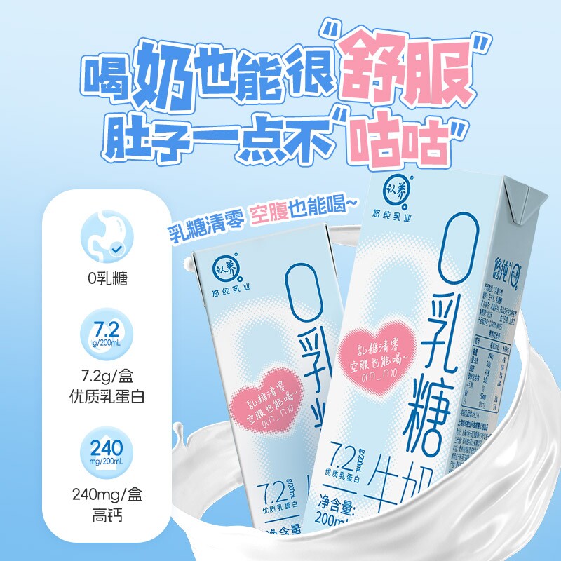 【易吸收】认养0乳糖牛奶200ml*9盒学生儿童营养早餐奶3.6g蛋白