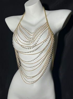 欧美热销华丽仿珍珠身体链肩链胸链腰链套装派对宴会性感服饰流苏