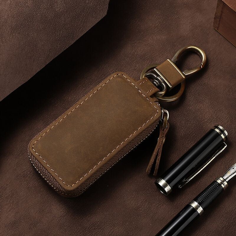 疯马皮汽车钥匙包真皮质感车钥匙皮套欧美复古时尚折叠钥匙保护套