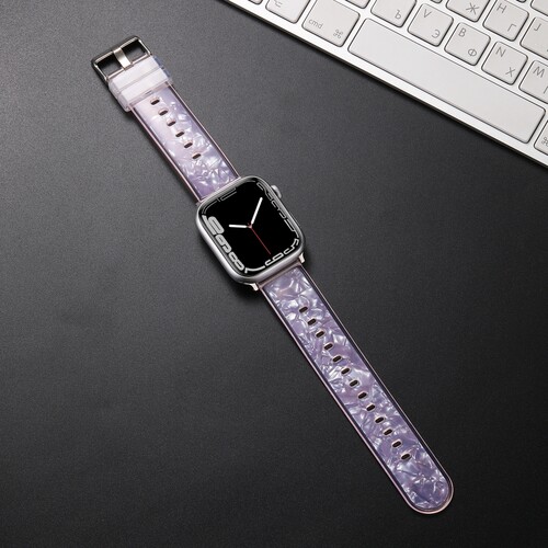 适用于苹果iwatchS11/10手表带38/42mm贝壳纹斑马款表带iwatchSE3/2/1精致时尚智能手表粉色白色