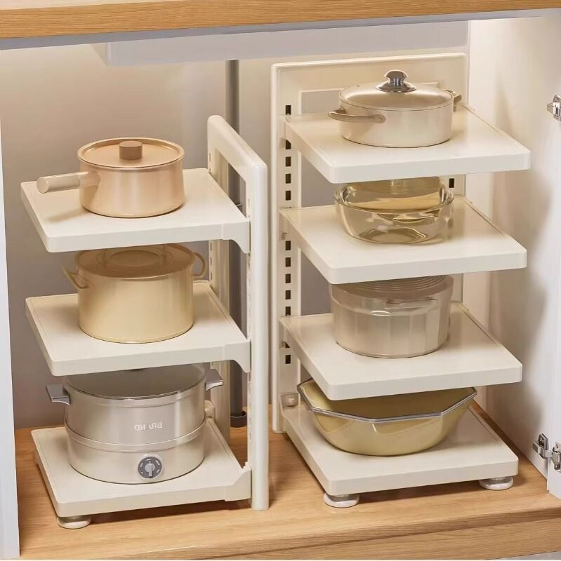 锅架多档可调节厨房多层收纳锅具架橱柜内下水槽落地置物架分层