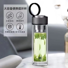 双层高硼硅玻璃杯泡茶玻璃水杯带手提环商务杯杯子大容量茶水防爆