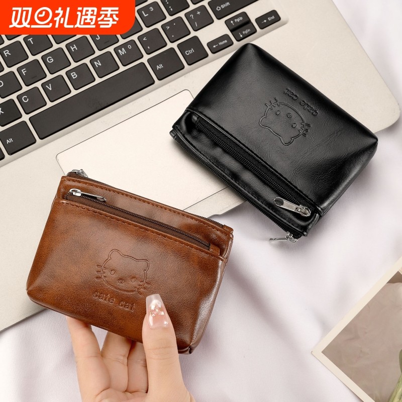 新款复古KT猫零钱包女小巧可爱大容量便携耳机钥匙证件拉链小卡包