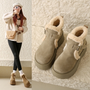 34-40码雪地靴女冬季新款厚底增高加绒勃肯鞋一脚蹬棉鞋棉靴女鞋