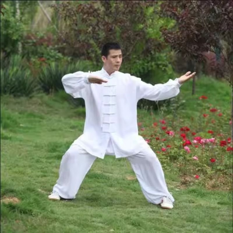 棉稠太极服男女春秋纯棉长袖练功服夏晨练吸汗透气表演服太极拳服
