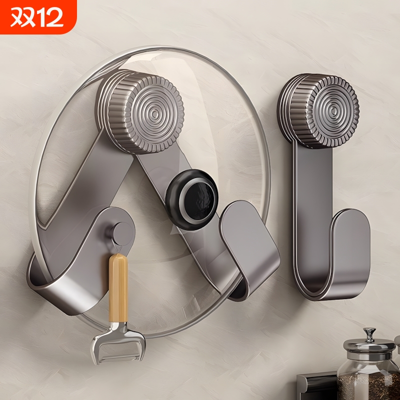 新款吸盘锅盖架免打孔壁挂式不锈钢厨房置物架子收纳砧菜板放置器