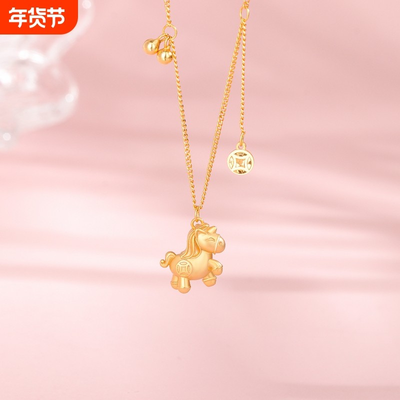 s925纯银彩虹独角兽项链马上有钱新中式暖言民族风套链马年生肖