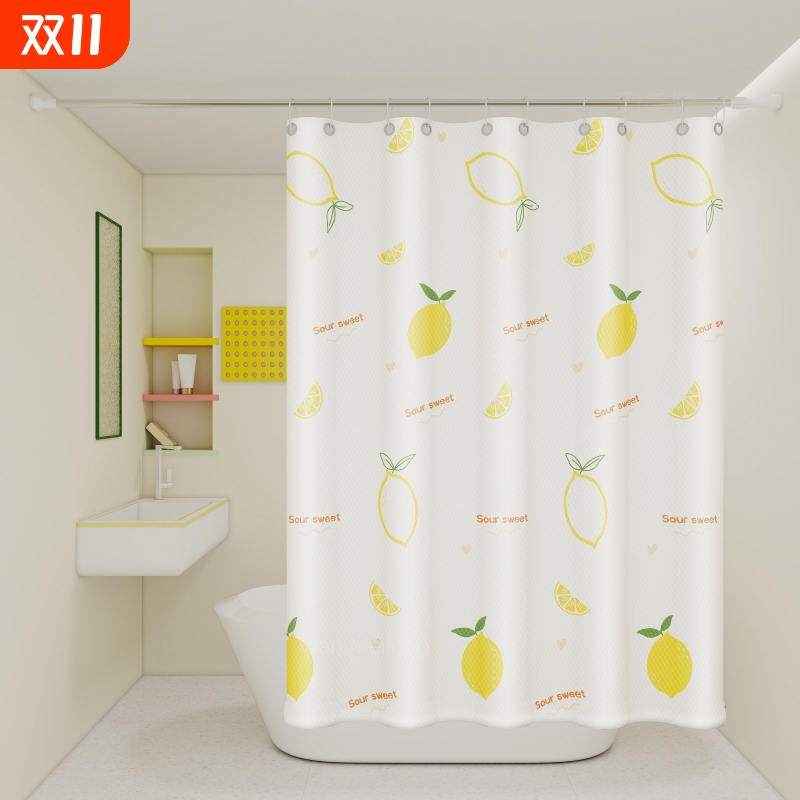 浴室浴帘防水涤纶布卫生间免打孔套装窗帘帘子挂帘洗澡门帘隔断帘