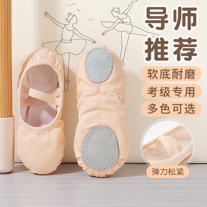 儿童舞蹈鞋【艺校专用】免系带成人软底猫爪鞋学生形体考级练功鞋