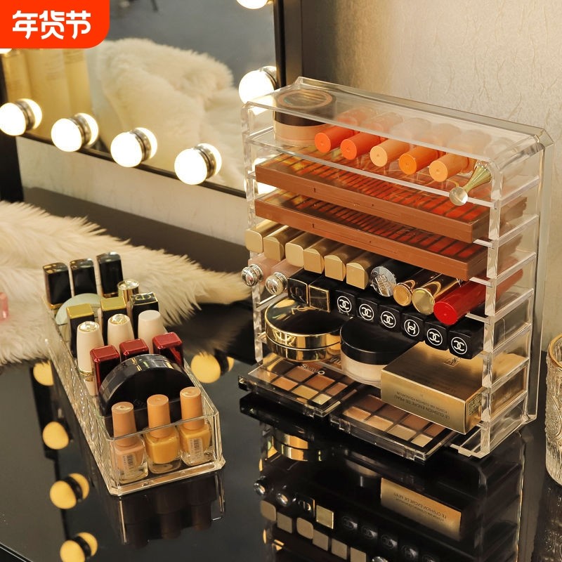 眼影收纳盒透明亚克力化妆品桌面梳妆台分格盒唇釉口红置物架子
