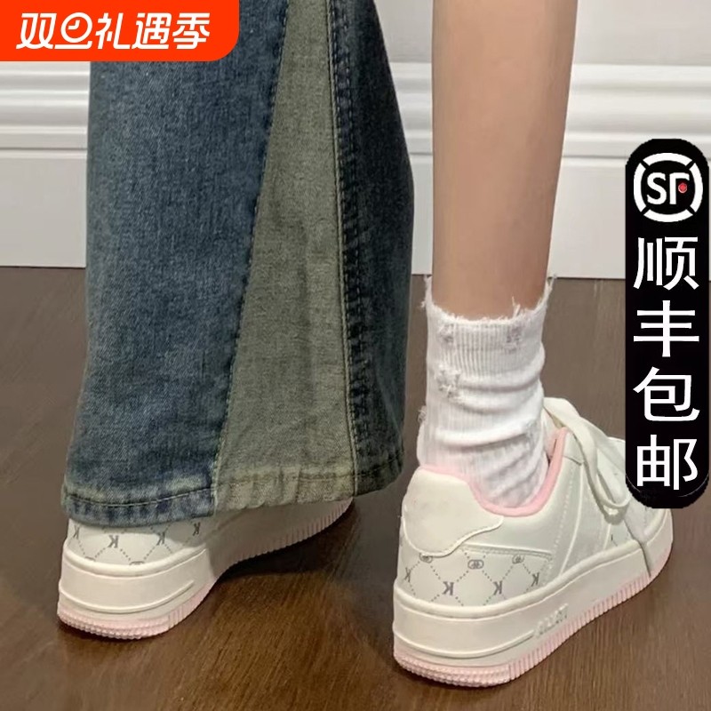 新款白粉色高颜值面包鞋女ins潮校园风小众滑板鞋增高防滑运动鞋