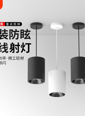 led吊线射灯明装筒灯免开孔圆形吸顶餐厅吊灯商用办公室吊杆射灯