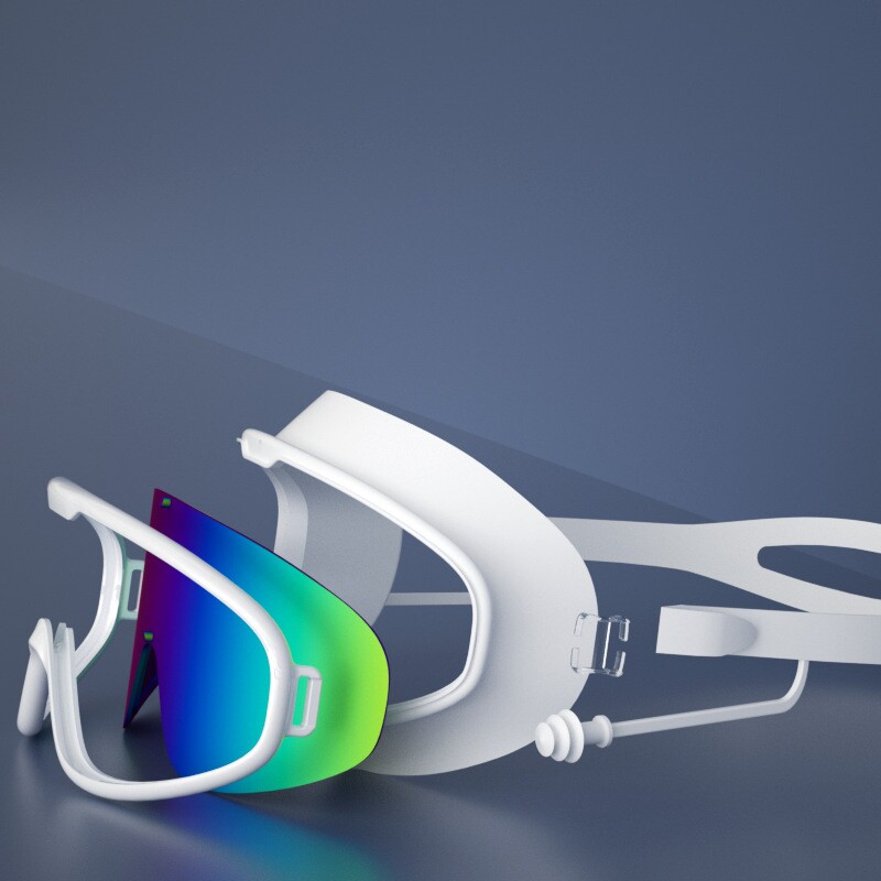 儿童大框泳镜时尚高清防雾游泳眼镜连体耳塞男女童电镀潜水镜炫彩