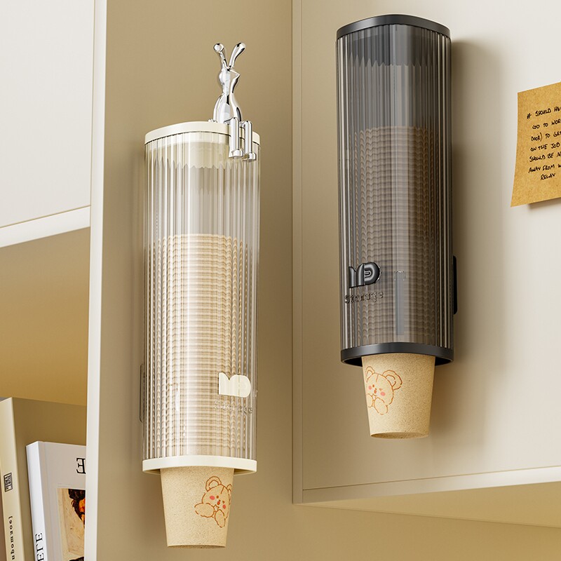 一次性杯子取杯器纸杯架饮水机放杯子收纳置物防尘免打孔挂墙家用