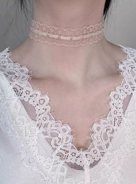 原创款 燕麦肤色choker女高级感蕾丝颈链配饰秋冬锁骨链贴脖项链