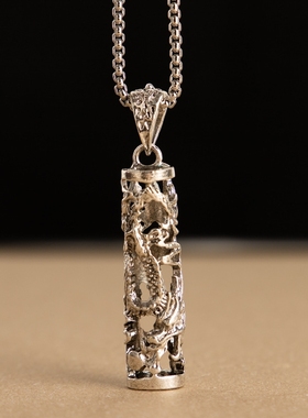 潮流新款霸气双石龙柱项链男个性复古真龙幸运吊坠男钛钢项链配