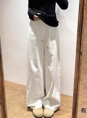 梨型身材白色运动休闲裤女春夏季新款胖妹妹高腰宽松显瘦阔腿长裤