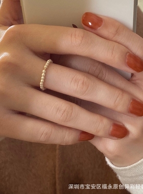 异彩 用心设计简约纤细小珍珠美国14k注金施家珍珠戒指女欧美时尚