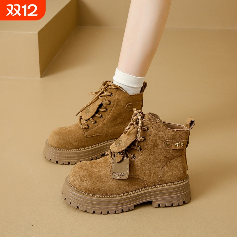 热风圈马丁靴女2025新款秋冬季34码英伦风短靴美拉德复古厚底增高