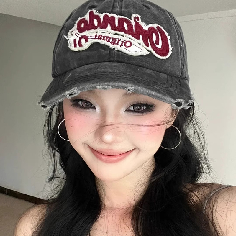 复古做旧英文棒球帽女韩版百搭刺绣情侣嘻哈弯檐水洗鸭舌帽男潮