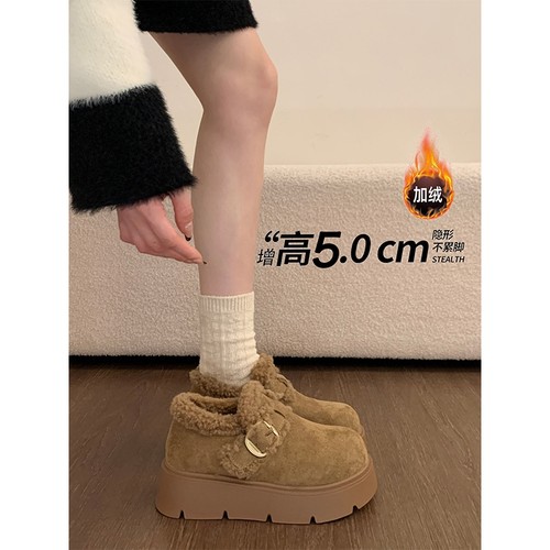松糕厚底增高加绒保暖加厚勃肯鞋雪地靴女鞋子2025新款棉鞋乐福鞋