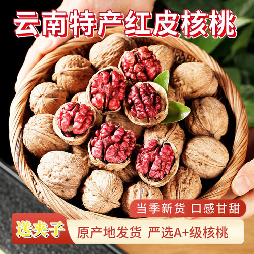 新货云南特产红皮核桃薄皮红衣红米坚果血核桃休闲零食原味大颗粒